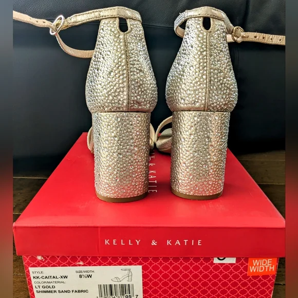 Gold Rhinestone Block Sandals - Picture 3 of 3